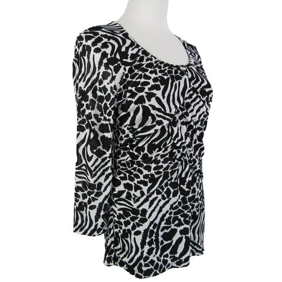Style & Co Fitted Ruched Blouse Stretch Scoop Neck Animal Print Size Medium - Picture 7 of 8